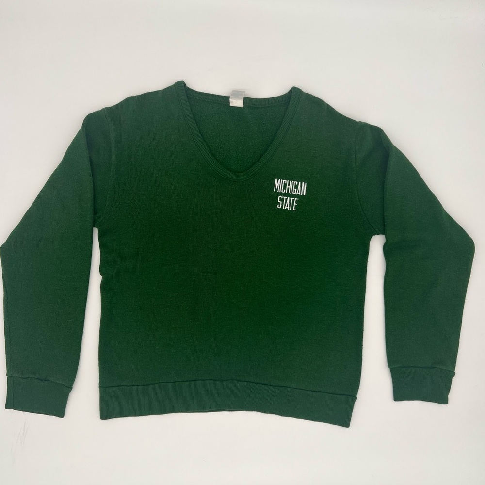 Vintage‎ Champion Michigan State Sweatshirt Medium Green V-Neck USA Made